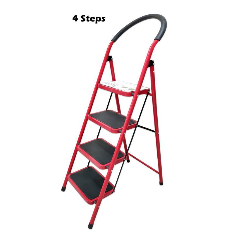 Red Aluminium Ladders - Rubber Pad Multi-Purpose Portable Ladder for Home, Kitchen, Garden, Office, Warehouse 2 red Aluminium ladders