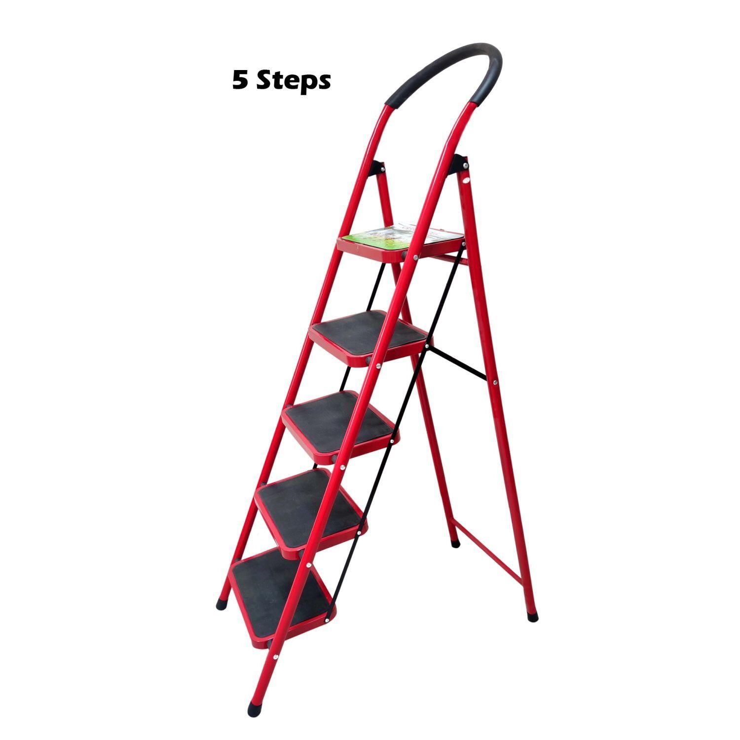 Red Aluminium Ladders - Rubber Pad Multi-Purpose Portable Ladder for Home, Kitchen, Garden, Office, Warehouse 3 red Aluminium ladders
