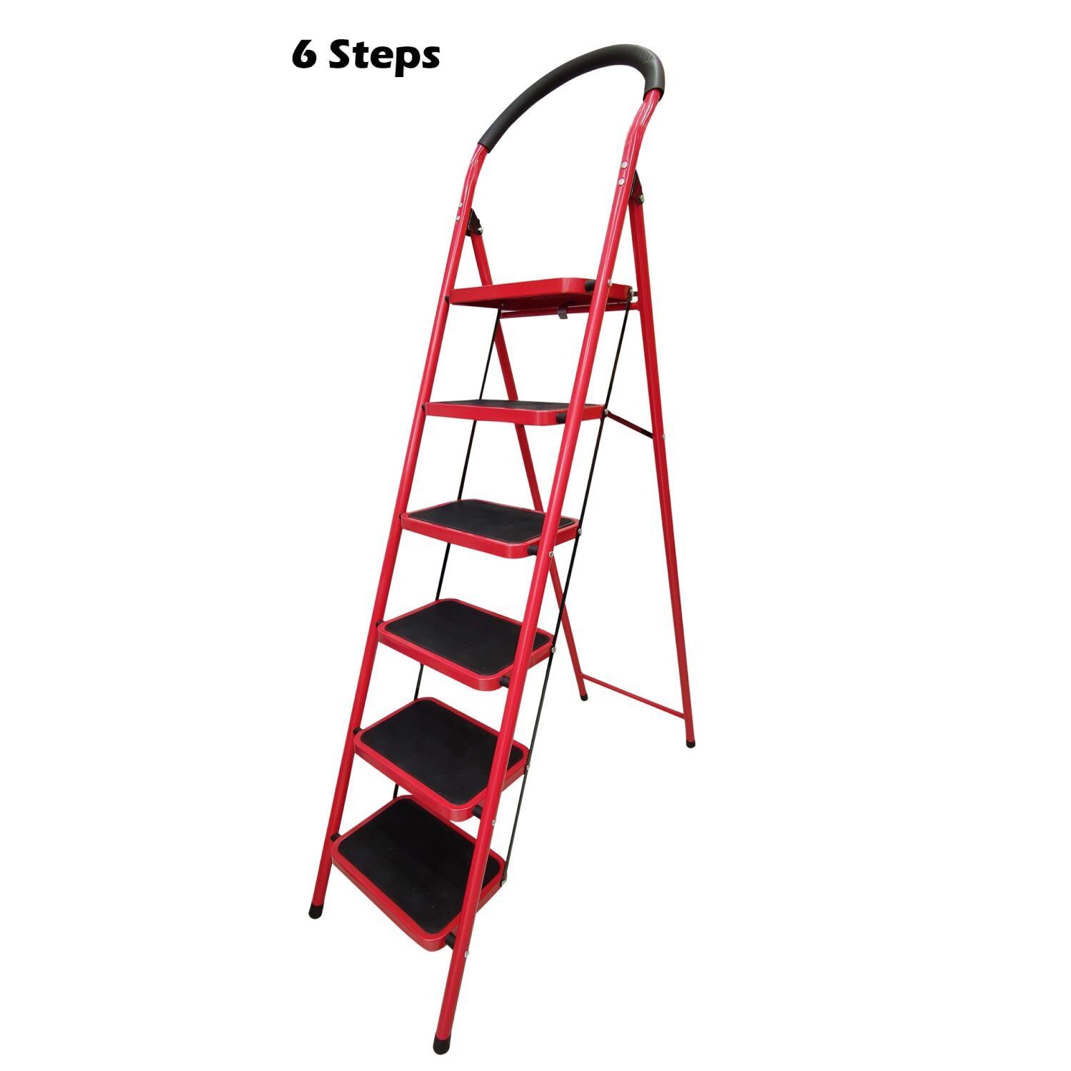 Red Aluminium Ladders - Rubber Pad Multi-Purpose Portable Ladder for Home, Kitchen, Garden, Office, Warehouse 4 red Aluminium ladders
